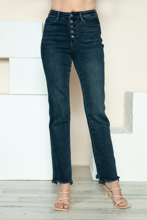 Judy Blue Full Size Button Fly Hem Destroy Straight Jeans - Judy Blue Jeans Boutique