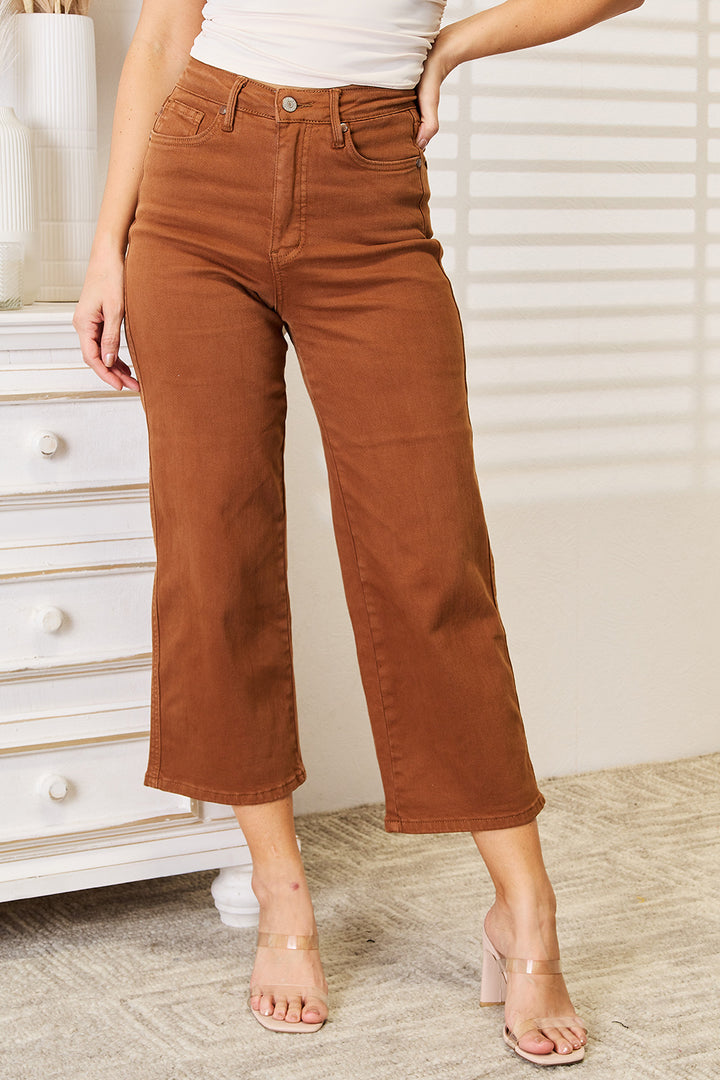 Judy Blue Full Size Tummy Control Garment Dyed Wide Crop - Judy Blue Jeans Boutique