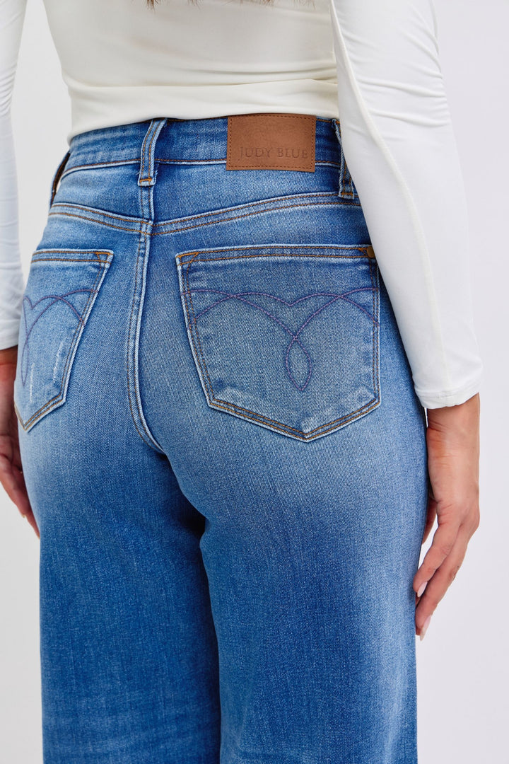 Judy Blue Full Size Distressed High Waist Wide Leg Jeans - Judy Blue Jeans Boutique