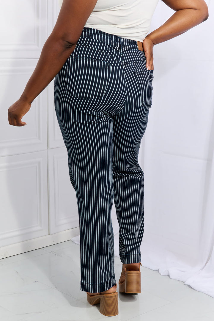 Judy Blue Cassidy Full Size High Waisted Tummy Control Striped Straight Jeans - Judy Blue Jeans Boutique