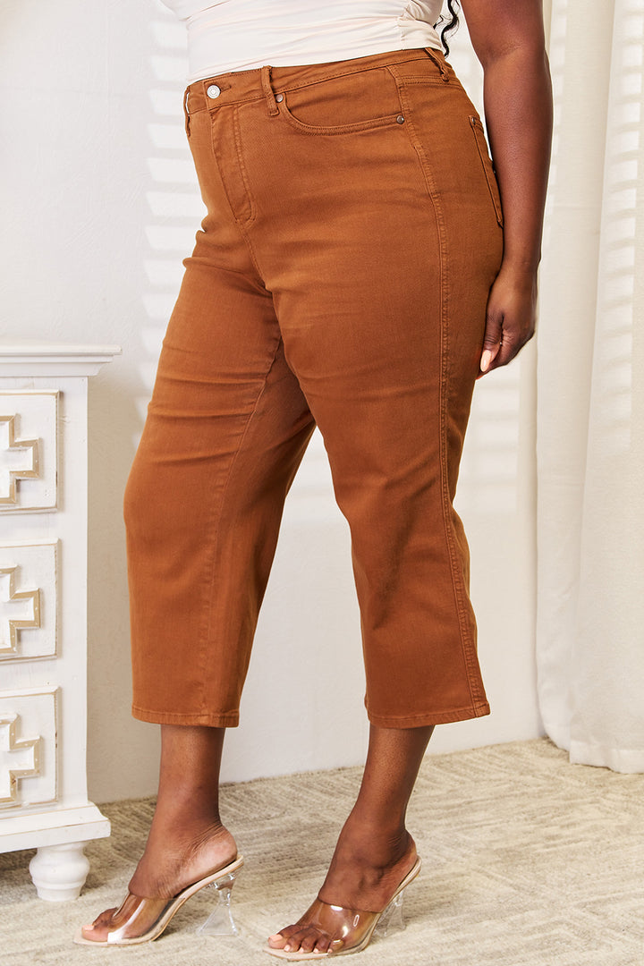 Judy Blue Full Size Tummy Control Garment Dyed Wide Crop - Judy Blue Jeans Boutique