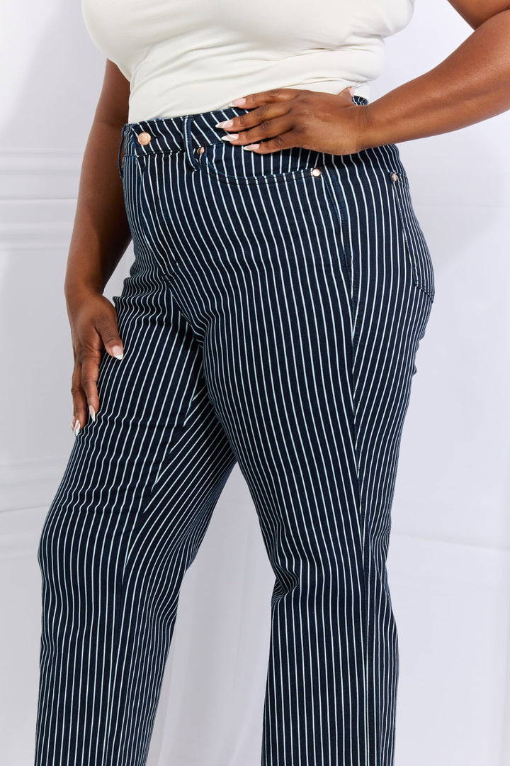 Judy Blue Cassidy Full Size High Waisted Tummy Control Striped Straight Jeans - Judy Blue Jeans Boutique