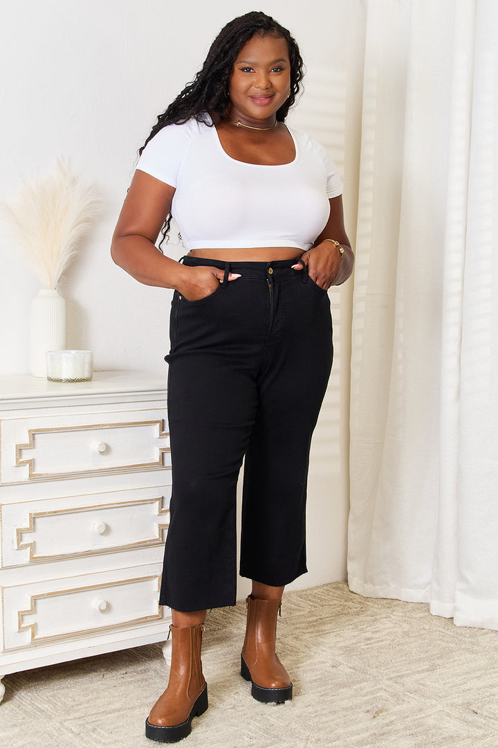 Judy Blue Full Size High Waist Wide Raw Hem Cropped Jeans - Judy Blue Jeans Boutique
