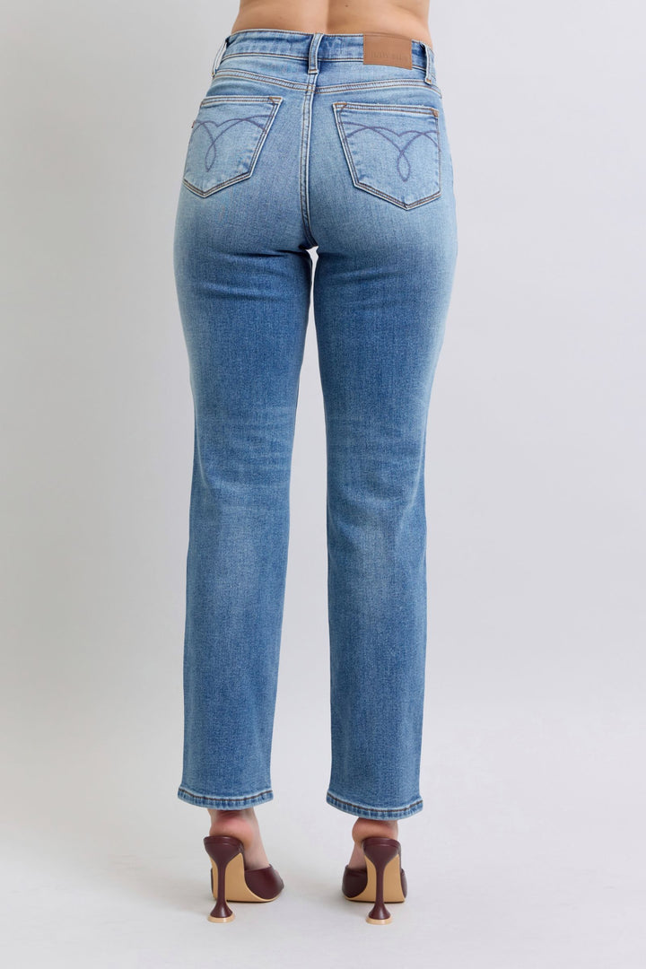 Judy Blue Full Size Run Vintage Wash Thermal Straight Jeans - Judy Blue Jeans Boutique