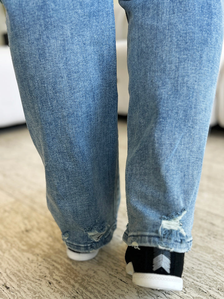 Judy Blue Full Size Mid Rise Distressed Straight Jeans - Judy Blue Jeans Boutique