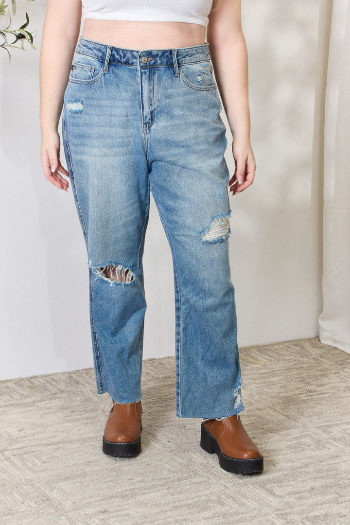 Judy Blue Full Size Distressed Raw Hem Straight Jeans - Judy Blue Jeans Boutique