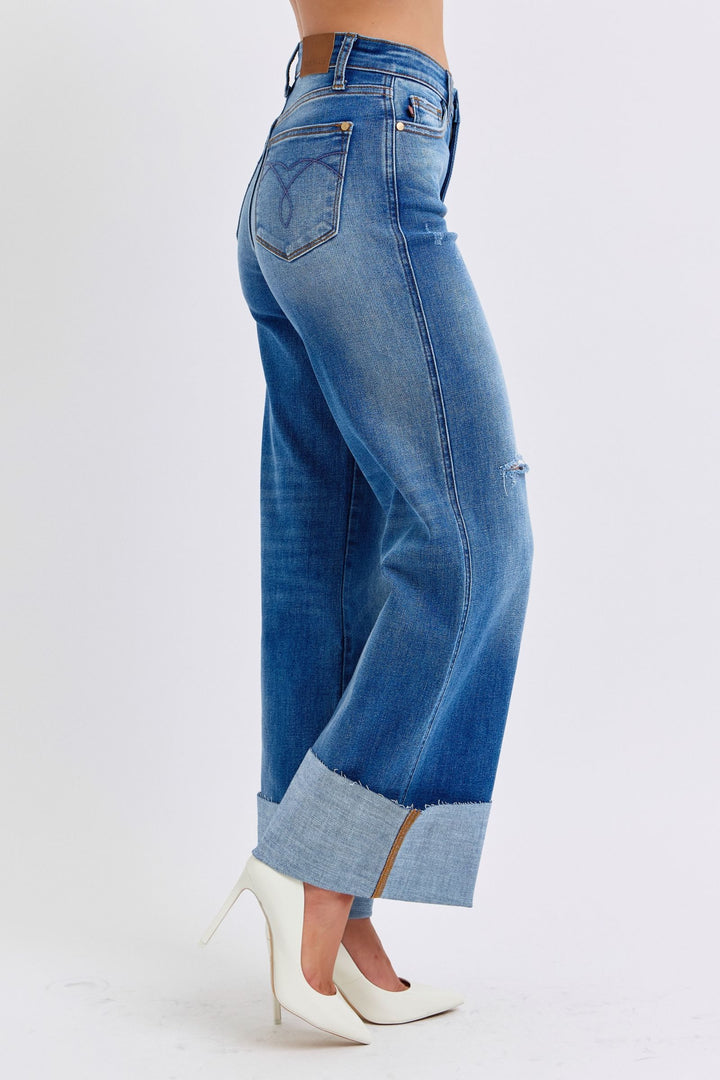 Judy Blue Full Size Distressed High Waist Wide Leg Jeans - Judy Blue Jeans Boutique