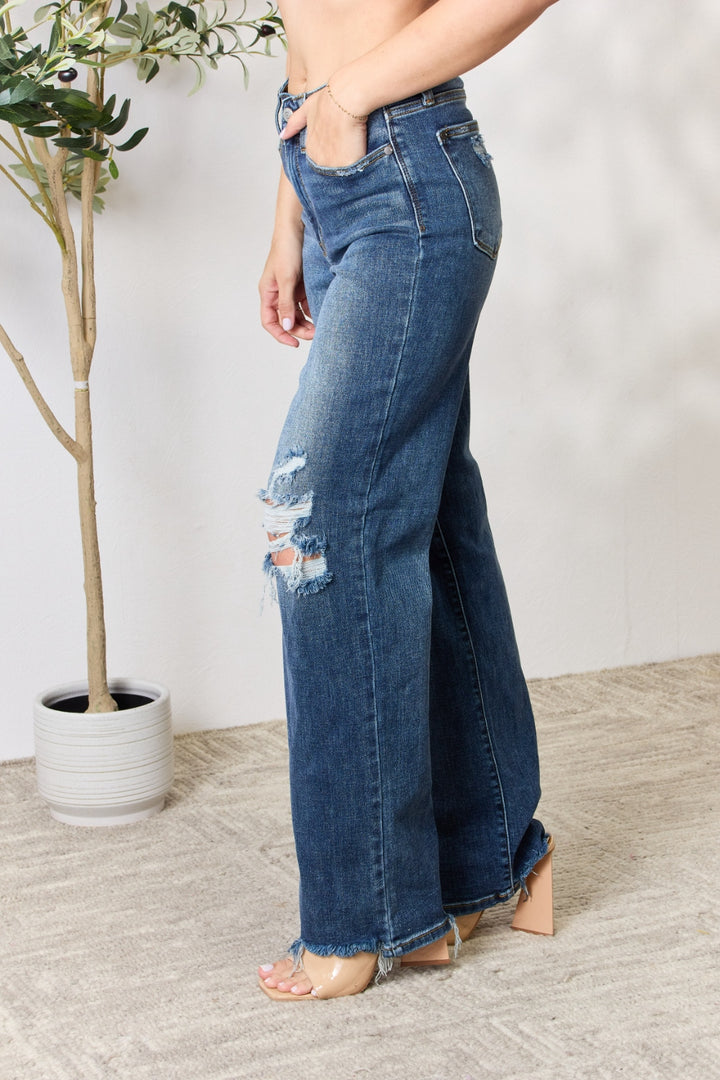 Judy Blue Full Size High Waist 90's Distressed Straight Jeans - Judy Blue Jeans Boutique