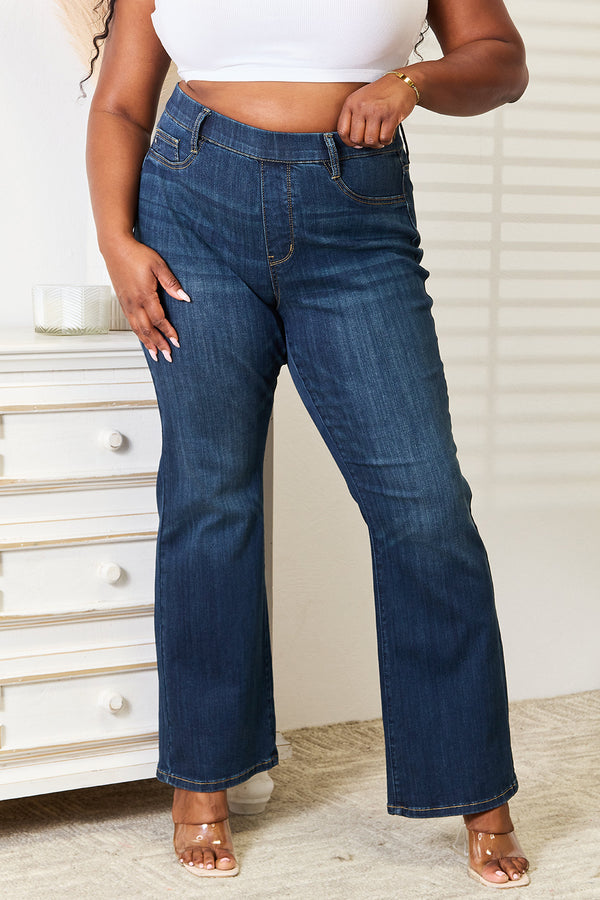 Judy Blue Full Size Elastic Waistband Slim Bootcut Jeans - Judy Blue Jeans Boutique