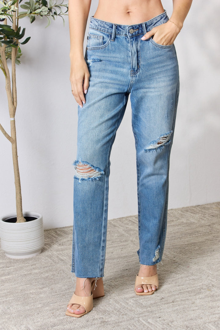Judy Blue Full Size Distressed Raw Hem Straight Jeans - Judy Blue Jeans Boutique