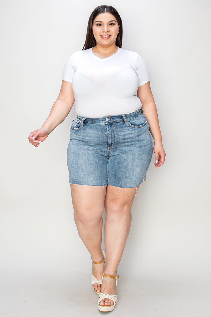 Judy Blue Full Size High Waist Raw Hem Denim Shorts - Judy Blue Jeans Boutique