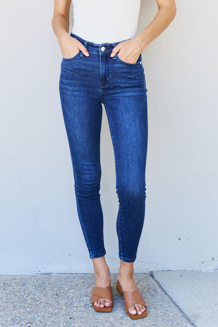 Judy Blue Marie Full Size Mid Rise Crinkle Ankle Detail Skinny Jeans - Judy Blue Jeans Boutique