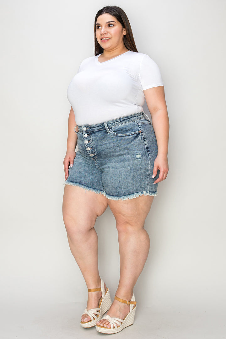 Judy Blue Full Size Button Fly Raw Hem Denim Shorts - Judy Blue Jeans Boutique