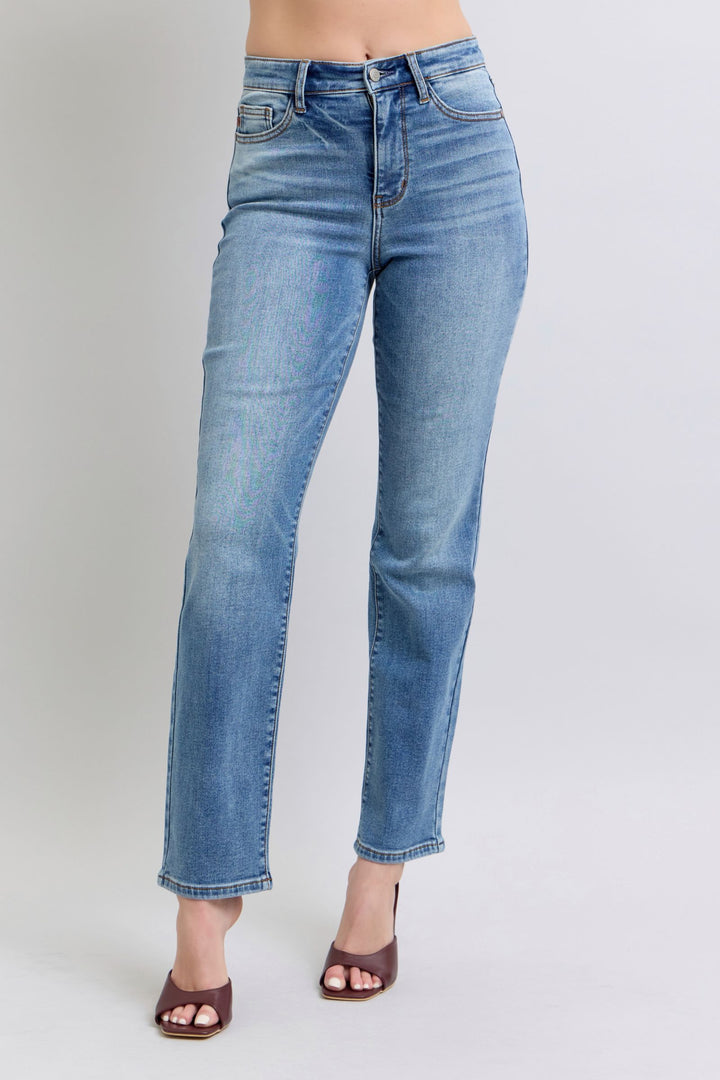 Judy Blue Full Size Run Vintage Wash Thermal Straight Jeans - Judy Blue Jeans Boutique