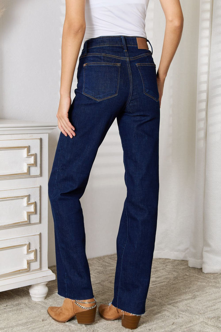 Judy Blue Full Size Raw Hem Straight Leg Jeans with Pockets - Judy Blue Jeans Boutique