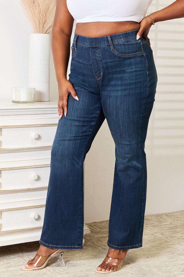 Judy Blue Full Size Elastic Waistband Slim Bootcut Jeans - Judy Blue Jeans Boutique
