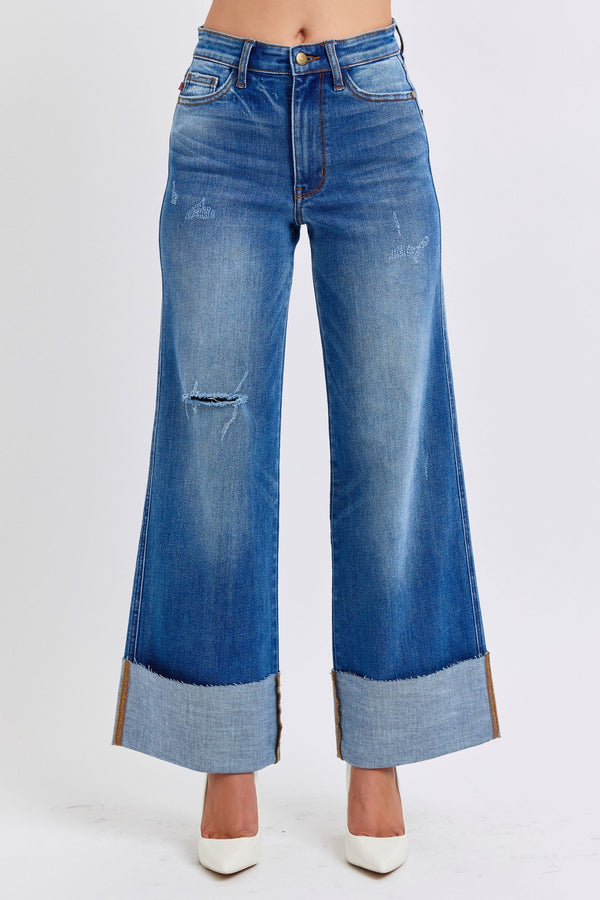 Judy Blue Full Size Distressed High Waist Wide Leg Jeans - Judy Blue Jeans Boutique