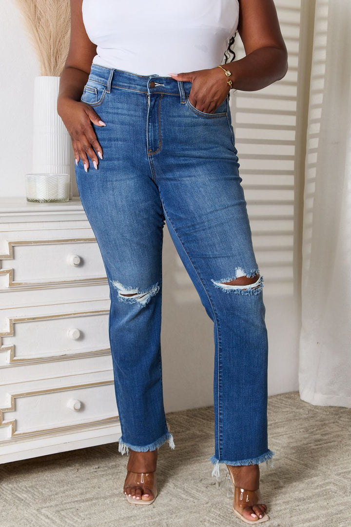 Judy Blue Full Size Distressed Raw Hem Jeans - Judy Blue Jeans Boutique