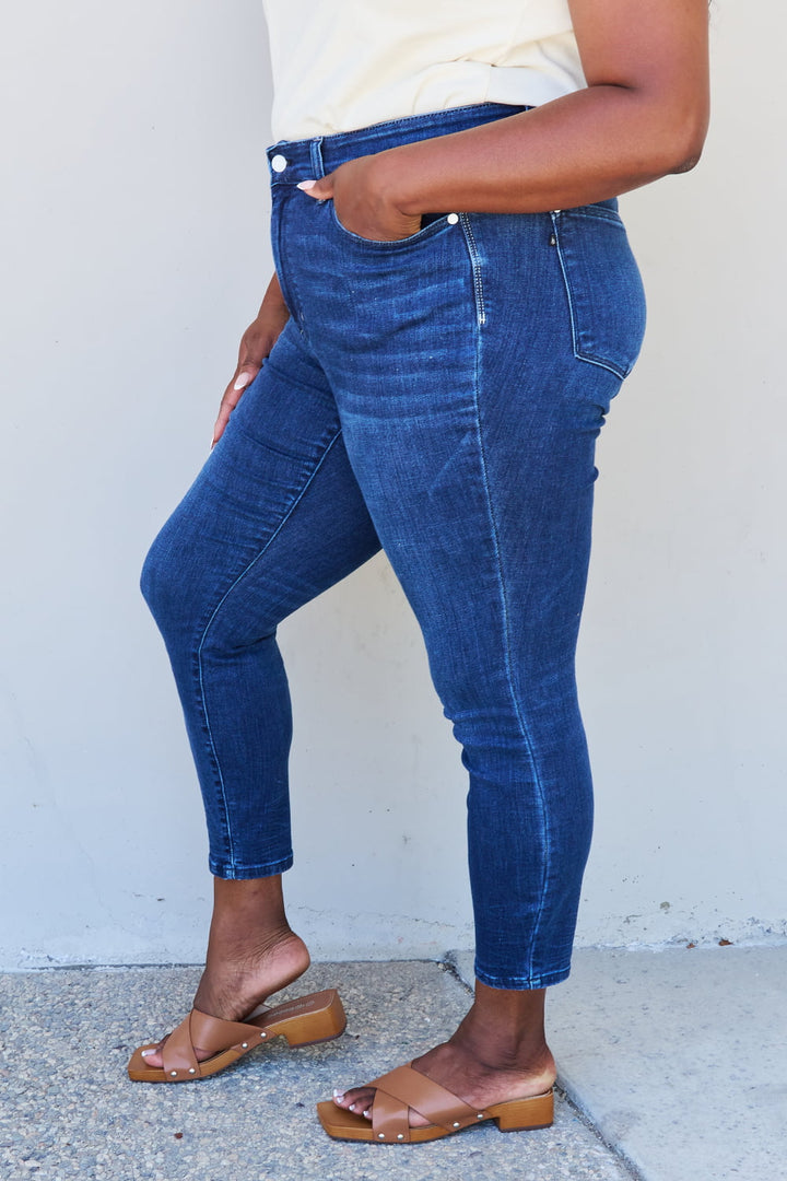 Judy Blue Marie Full Size Mid Rise Crinkle Ankle Detail Skinny Jeans - Judy Blue Jeans Boutique