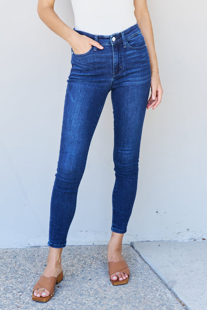 Judy Blue Marie Full Size Mid Rise Crinkle Ankle Detail Skinny Jeans - Judy Blue Jeans Boutique