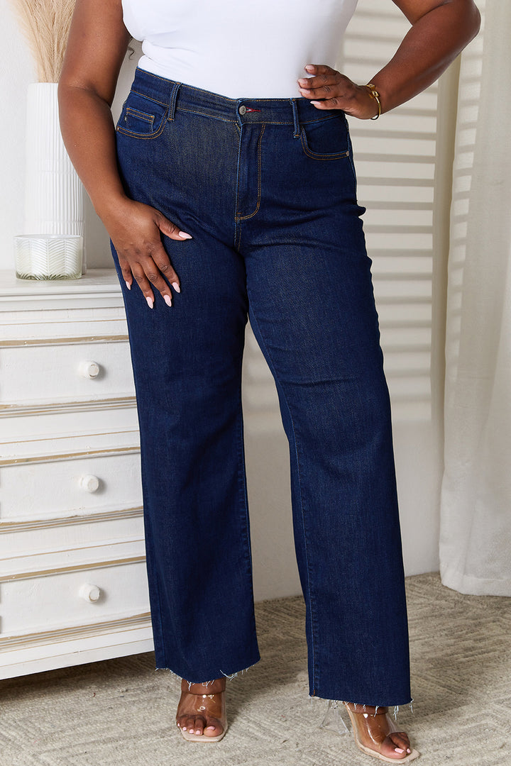 Judy Blue Full Size Raw Hem Straight Leg Jeans with Pockets - Judy Blue Jeans Boutique