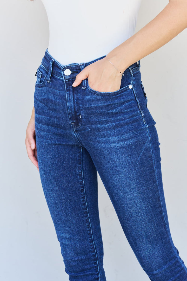 Judy Blue Marie Full Size Mid Rise Crinkle Ankle Detail Skinny Jeans - Judy Blue Jeans Boutique