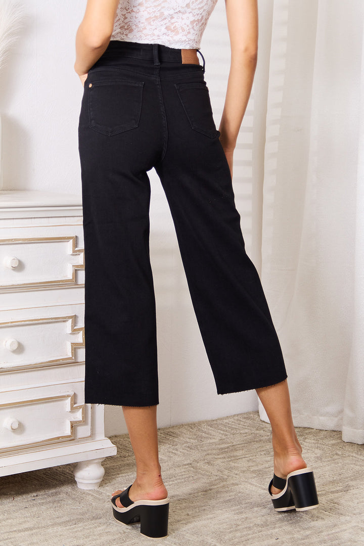 Judy Blue Full Size High Waist Wide Raw Hem Cropped Jeans - Judy Blue Jeans Boutique