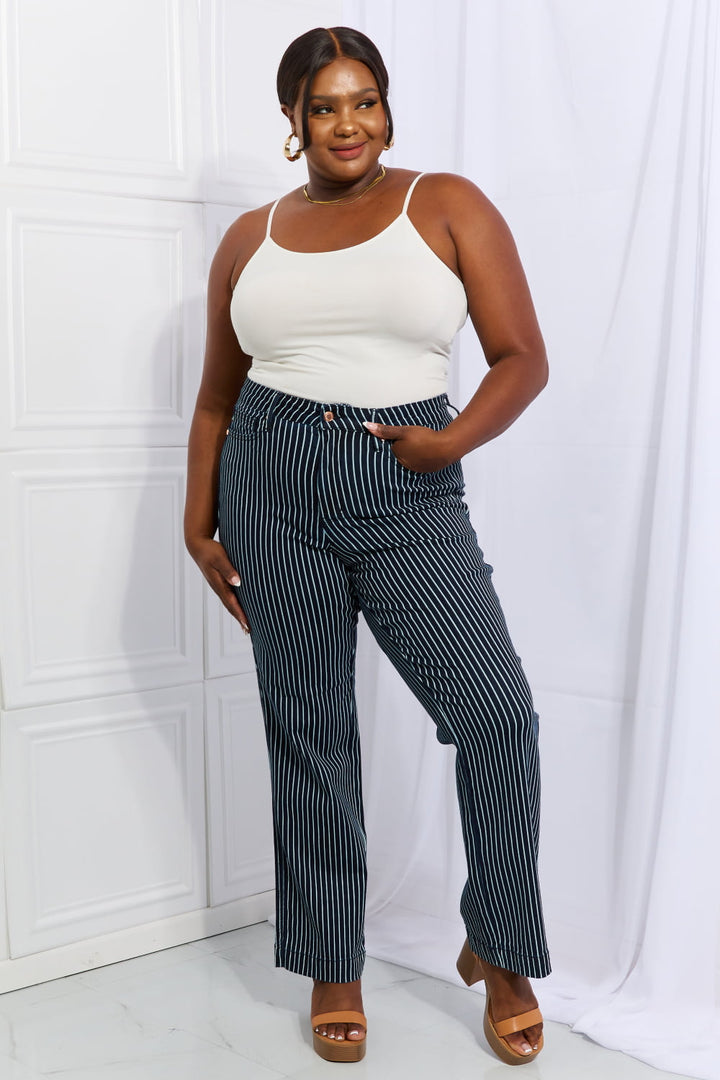 Judy Blue Cassidy Full Size High Waisted Tummy Control Striped Straight Jeans - Judy Blue Jeans Boutique