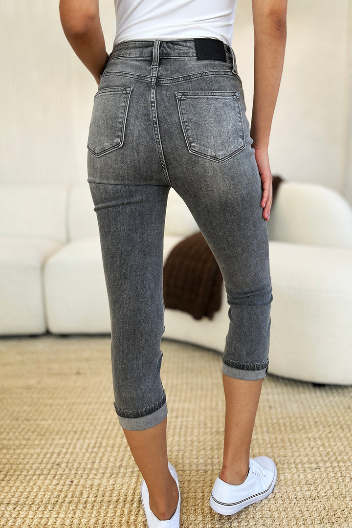 Judy Blue Full Size Button Fly High Waist Cuffed Capris - Judy Blue Jeans Boutique