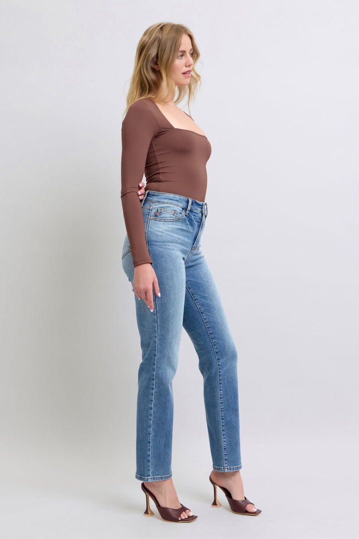 Judy Blue Full Size Run Vintage Wash Thermal Straight Jeans - Judy Blue Jeans Boutique