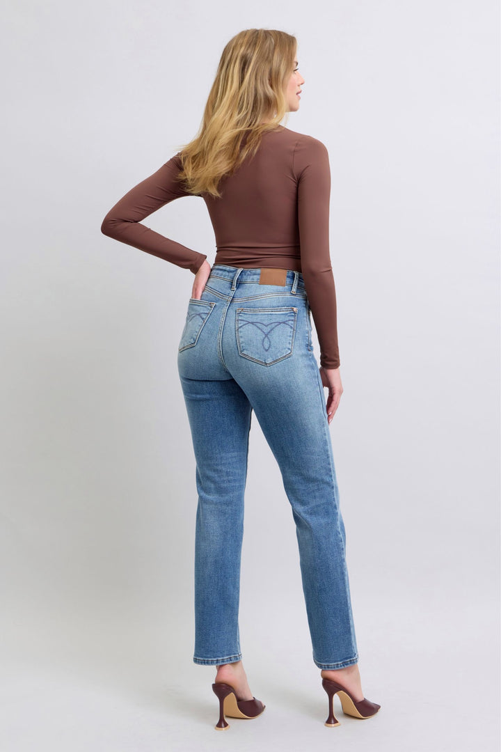 Judy Blue Full Size Run Vintage Wash Thermal Straight Jeans - Judy Blue Jeans Boutique