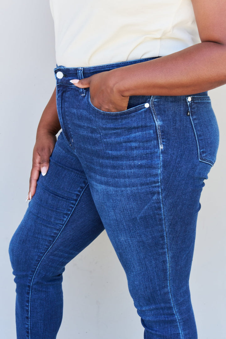 Judy Blue Marie Full Size Mid Rise Crinkle Ankle Detail Skinny Jeans - Judy Blue Jeans Boutique