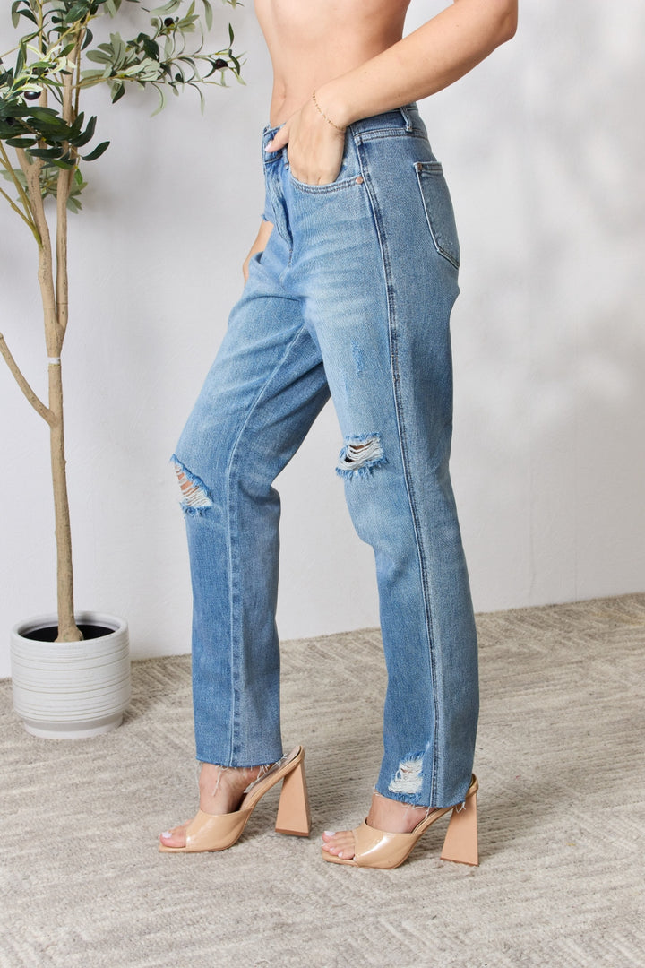 Judy Blue Full Size Distressed Raw Hem Straight Jeans - Judy Blue Jeans Boutique