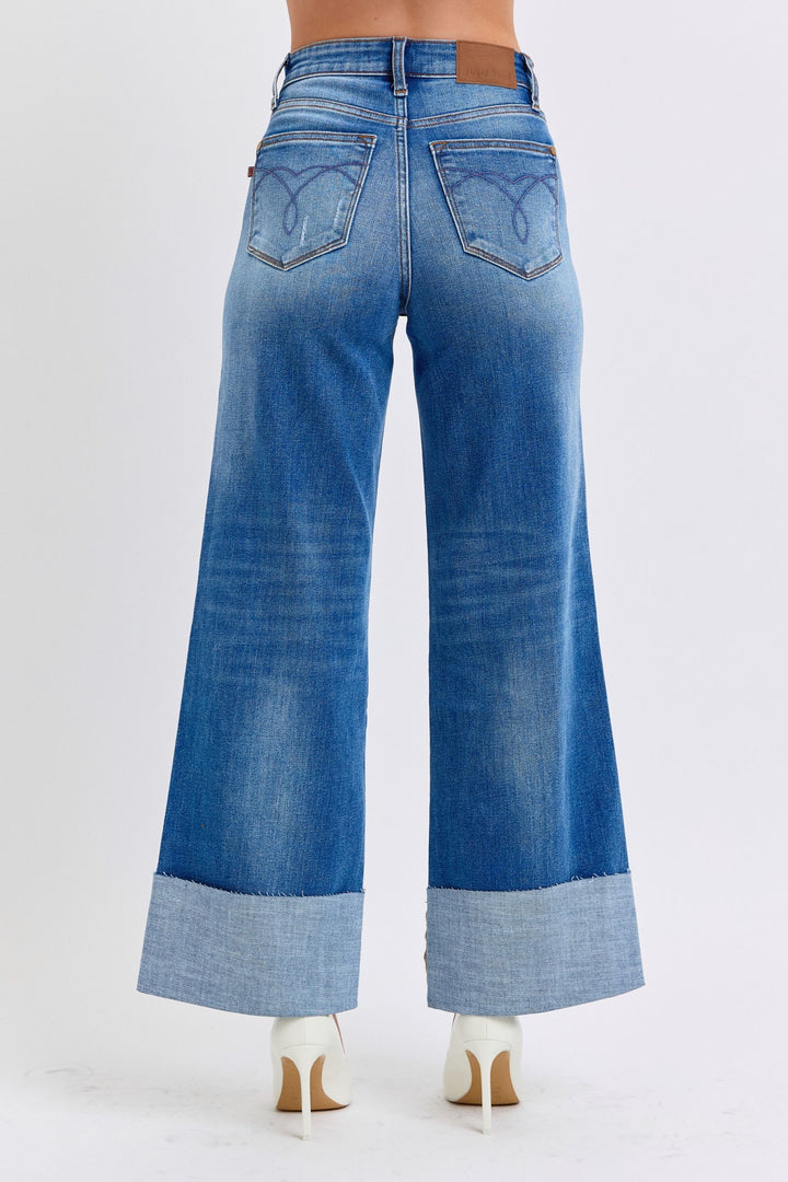 Judy Blue Full Size Distressed High Waist Wide Leg Jeans - Judy Blue Jeans Boutique