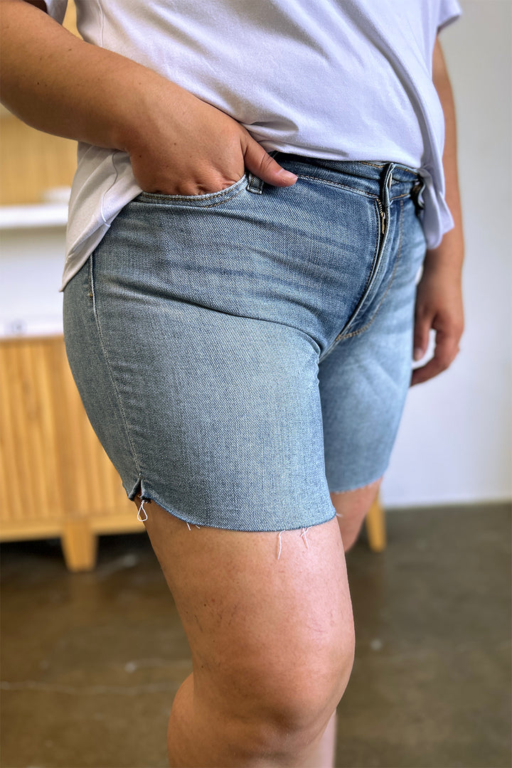 Judy Blue Full Size High Waist Raw Hem Denim Shorts - Judy Blue Jeans Boutique