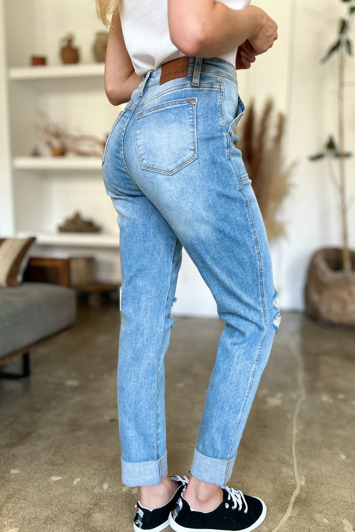 Judy Blue Full Size Distressed Straight Jeans with Patch Pockets - Judy Blue Jeans Boutique